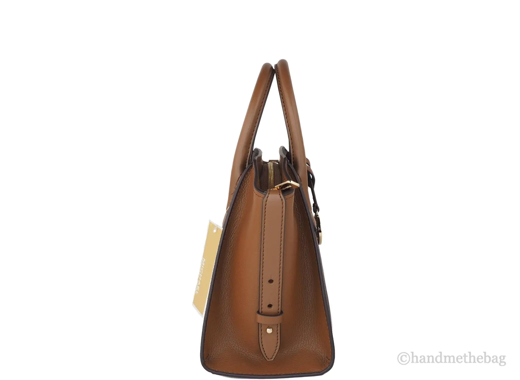 Michael Kors Avril Brown Signature PVC Leather Small Top Zip Satchel Convertible Handbag