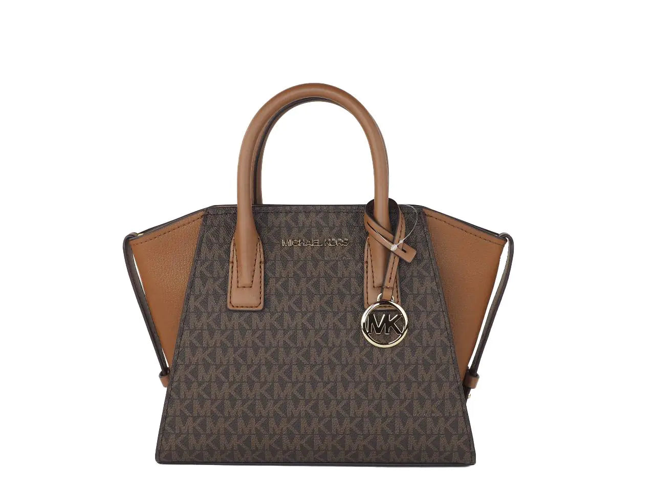 Michael Kors Avril Brown Signature PVC Leather Small Top Zip Satchel Convertible Handbag