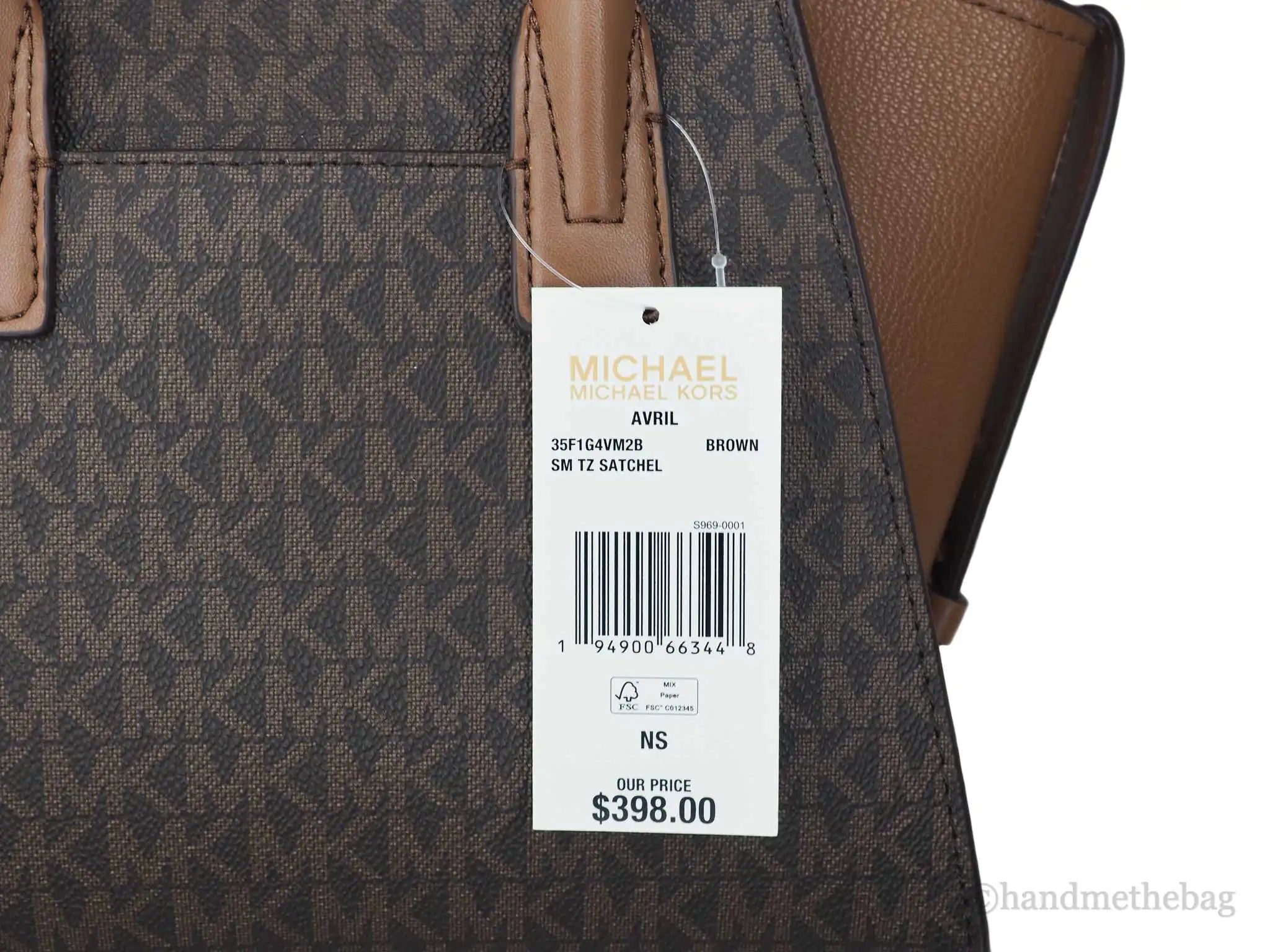 Michael Kors Avril Brown Signature PVC Leather Small Top Zip Satchel Convertible Handbag